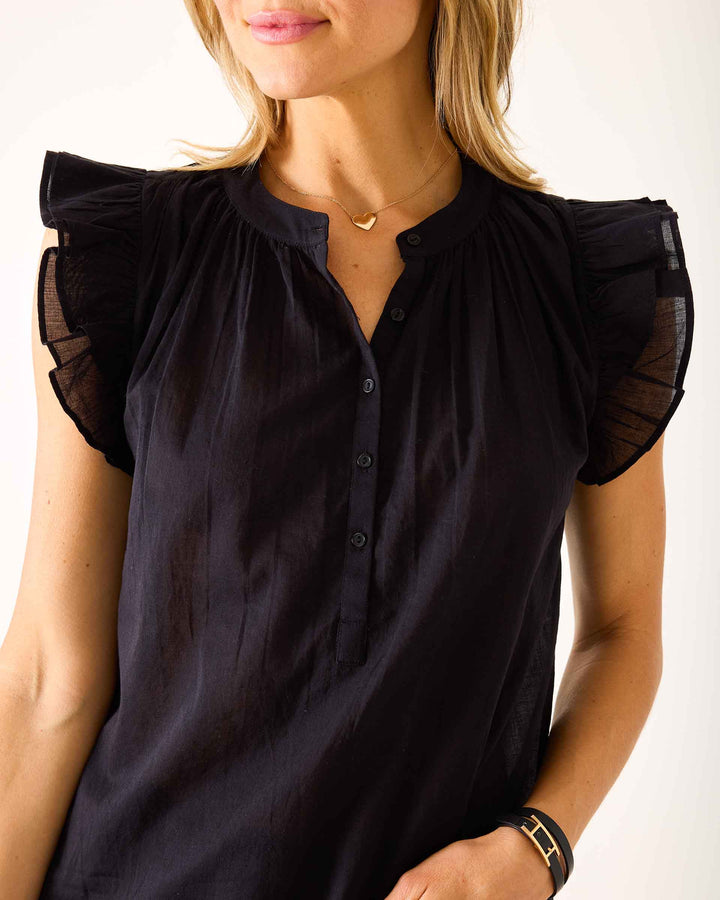 FLUTTER SLEEVE TOP-BLACK - Kingfisher Road - Online Boutique