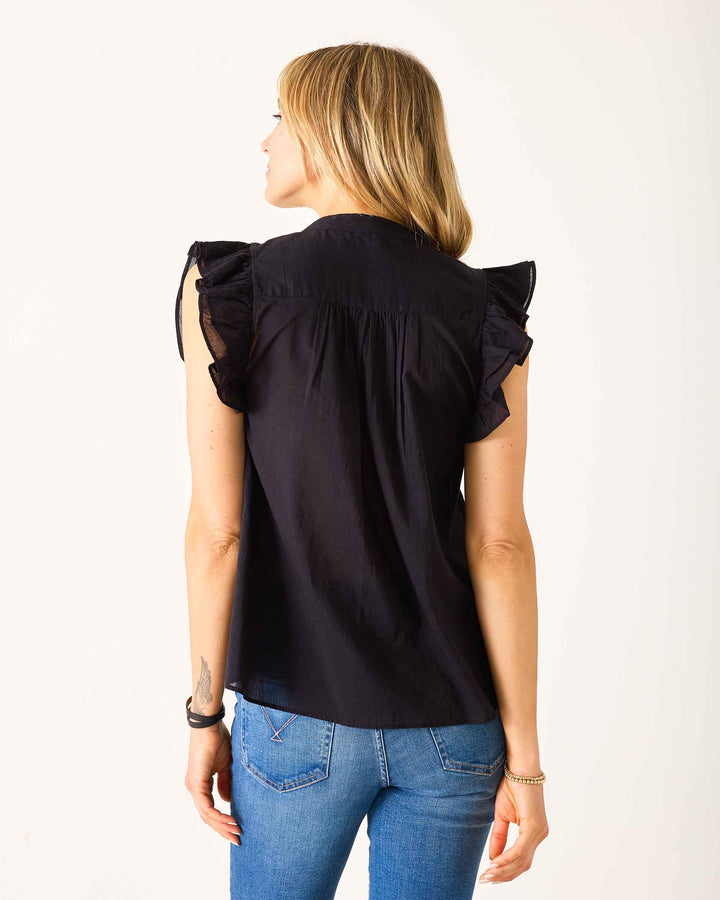 FLUTTER SLEEVE TOP-BLACK - Kingfisher Road - Online Boutique