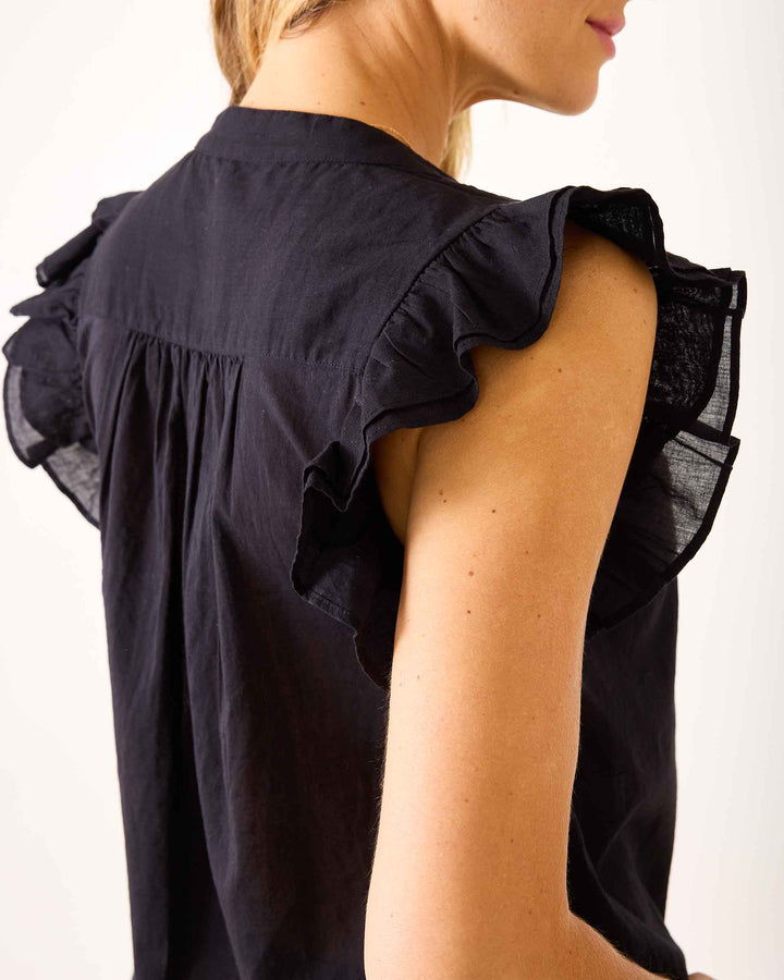 FLUTTER SLEEVE TOP-BLACK - Kingfisher Road - Online Boutique