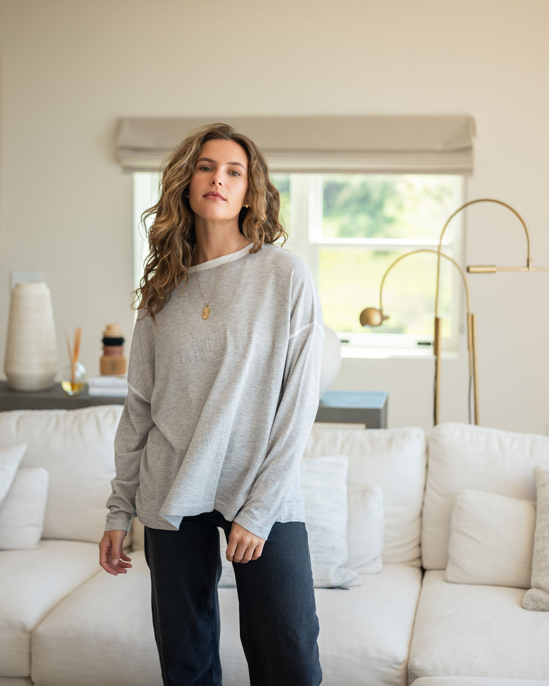 DEL MAR V-NECK SWEATER-SILVER CLOUD - Kingfisher Road - Online Boutique