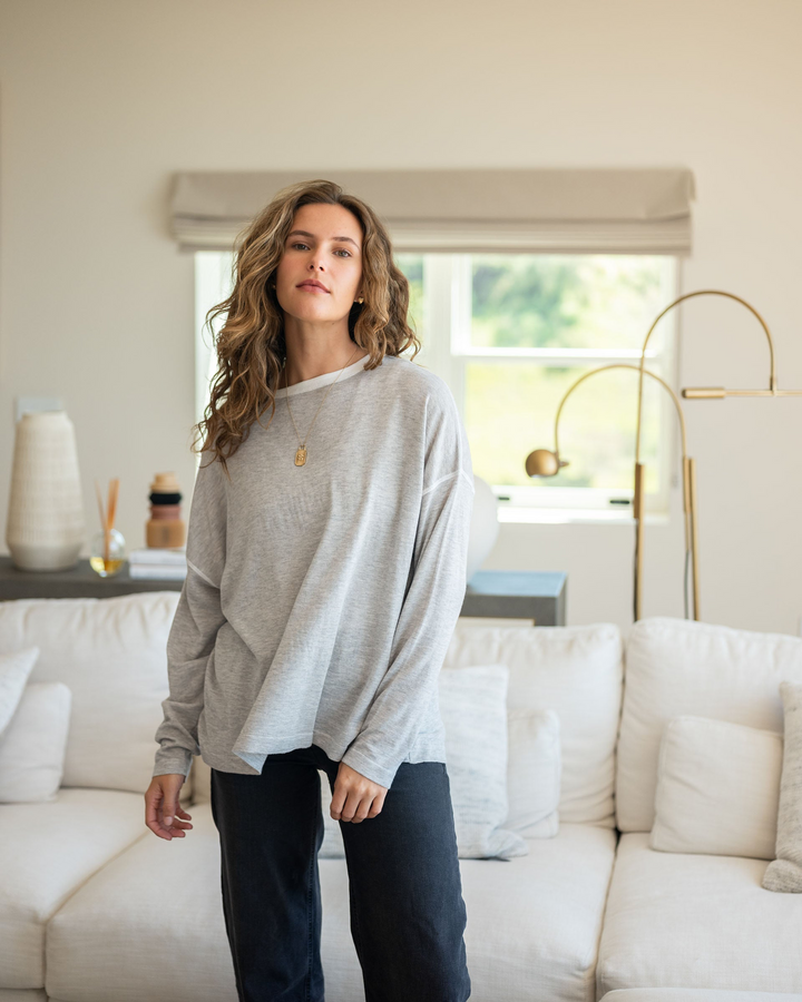 DEL MAR V-NECK SWEATER-SILVER CLOUD - Kingfisher Road - Online Boutique