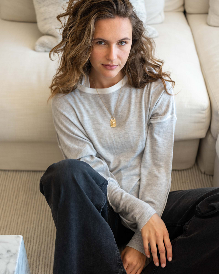 DEL MAR V-NECK SWEATER-SILVER CLOUD - Kingfisher Road - Online Boutique