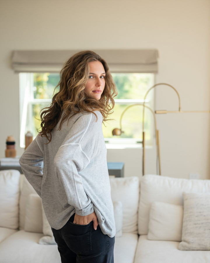 DEL MAR V-NECK SWEATER-SILVER CLOUD - Kingfisher Road - Online Boutique