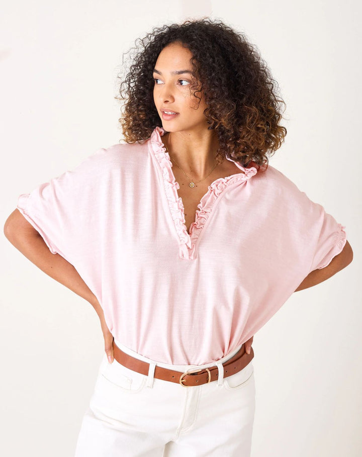 AMELIA RUFFLE TEE-ROSE QUARTZ - Kingfisher Road - Online Boutique