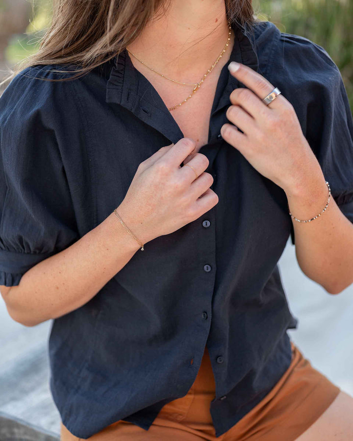 SWEET CLEMENTINE BUTTON UP TOP-MARITIME NAVY - Kingfisher Road - Online Boutique