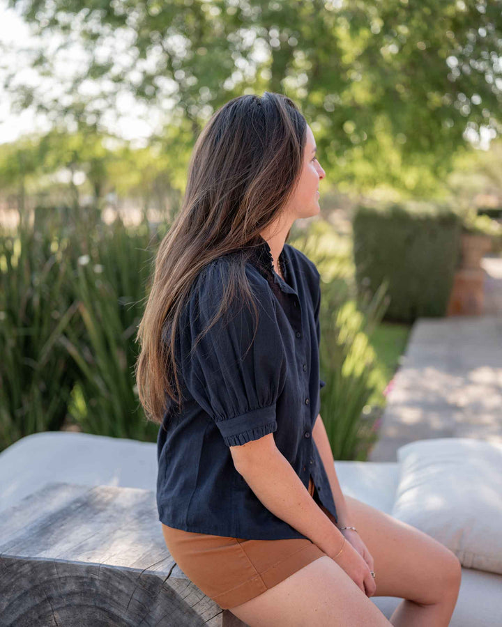 SWEET CLEMENTINE BUTTON UP TOP-MARITIME NAVY - Kingfisher Road - Online Boutique