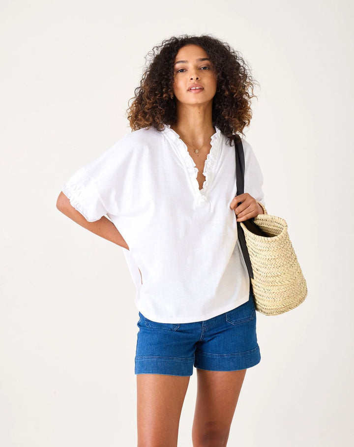 AMELIA RUFFLE TEE-WHITE - Kingfisher Road - Online Boutique