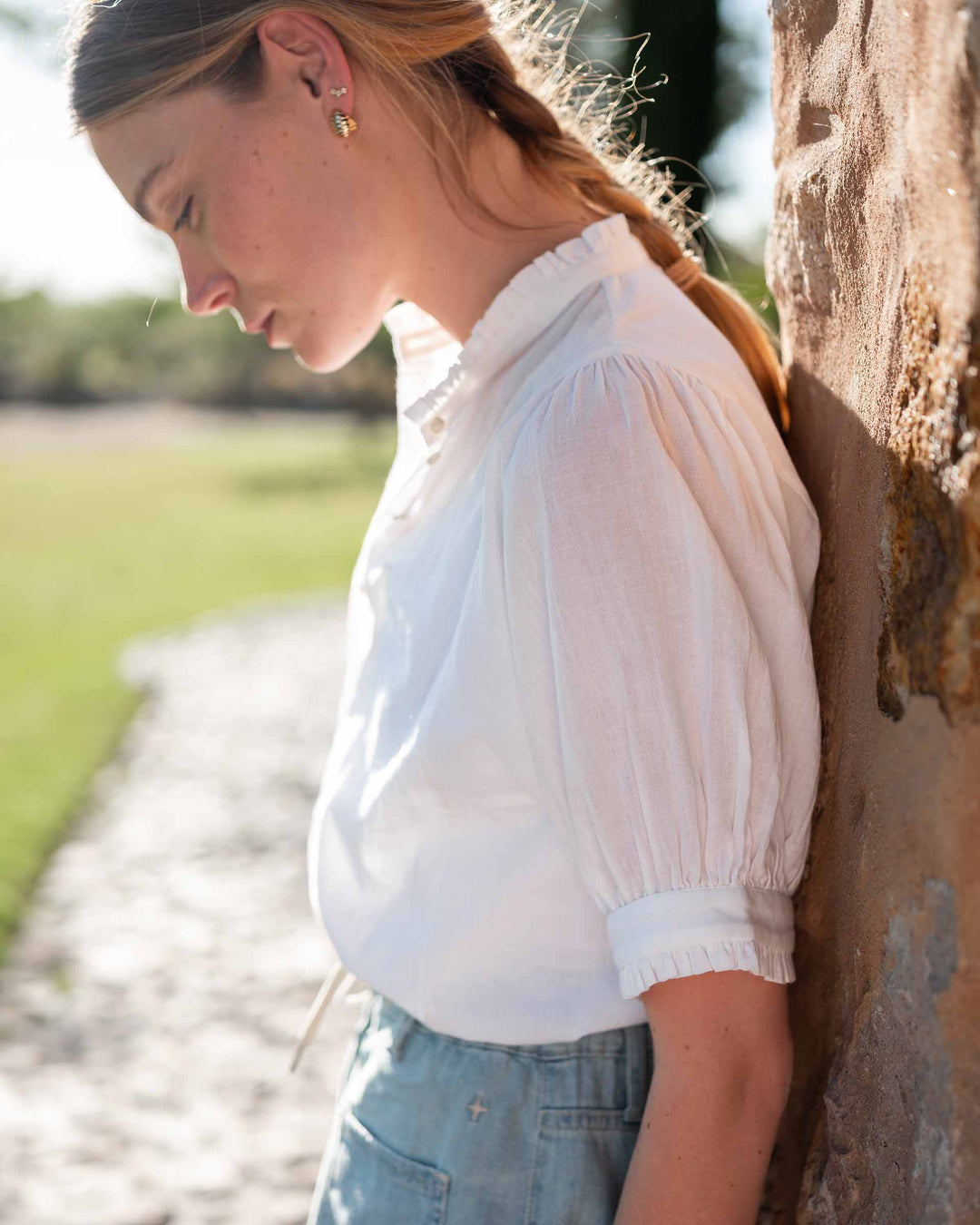 SWEET CLEMENTINE BUTTON UP TOP-WHITE SAIL - Kingfisher Road - Online Boutique