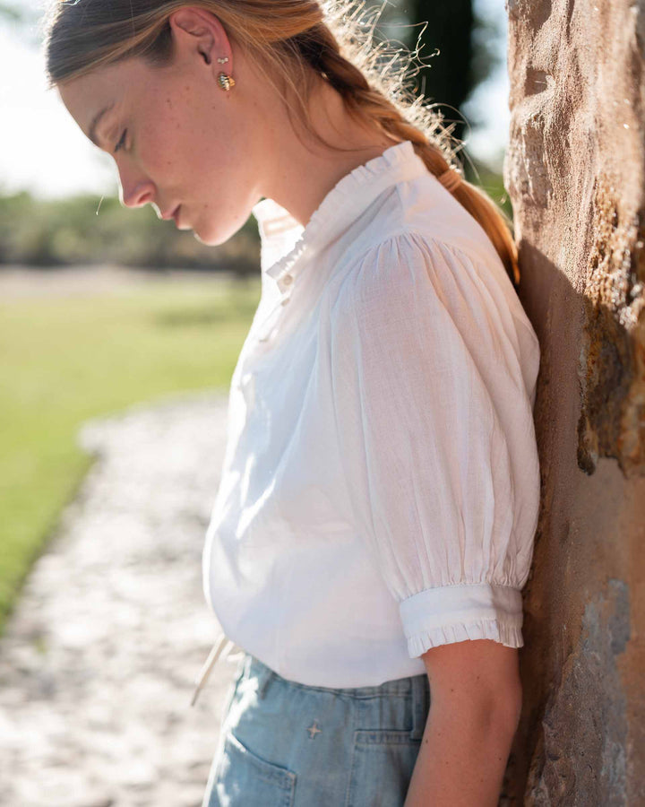 SWEET CLEMENTINE BUTTON UP TOP-WHITE SAIL - Kingfisher Road - Online Boutique