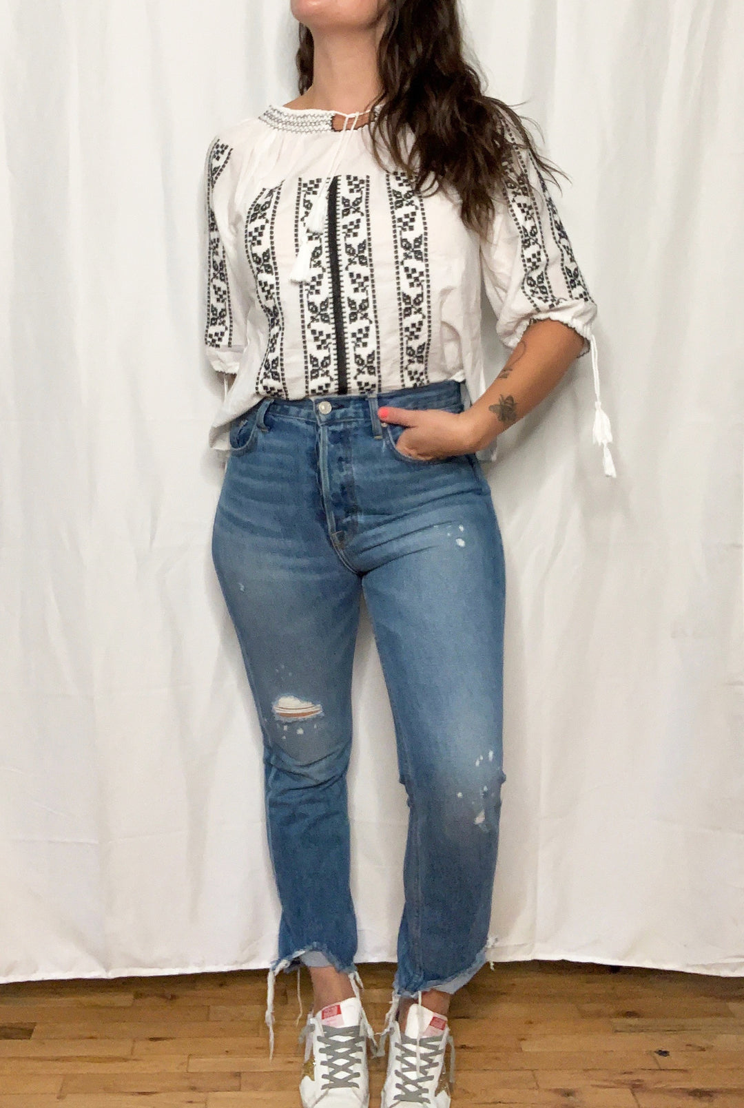 BLACK/WHITE PEASANT TOP - Kingfisher Road - Online Boutique