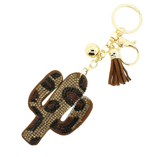 LEOPARD PRINT CACTUS CRYSTAL KEY CHAIN - Kingfisher Road - Online Boutique