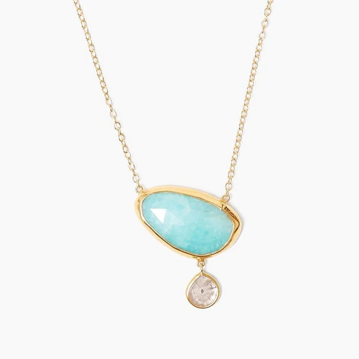 DIAMOND DROP GOLD CLIFF NECKLACE-AMAZONITE - Kingfisher Road - Online Boutique