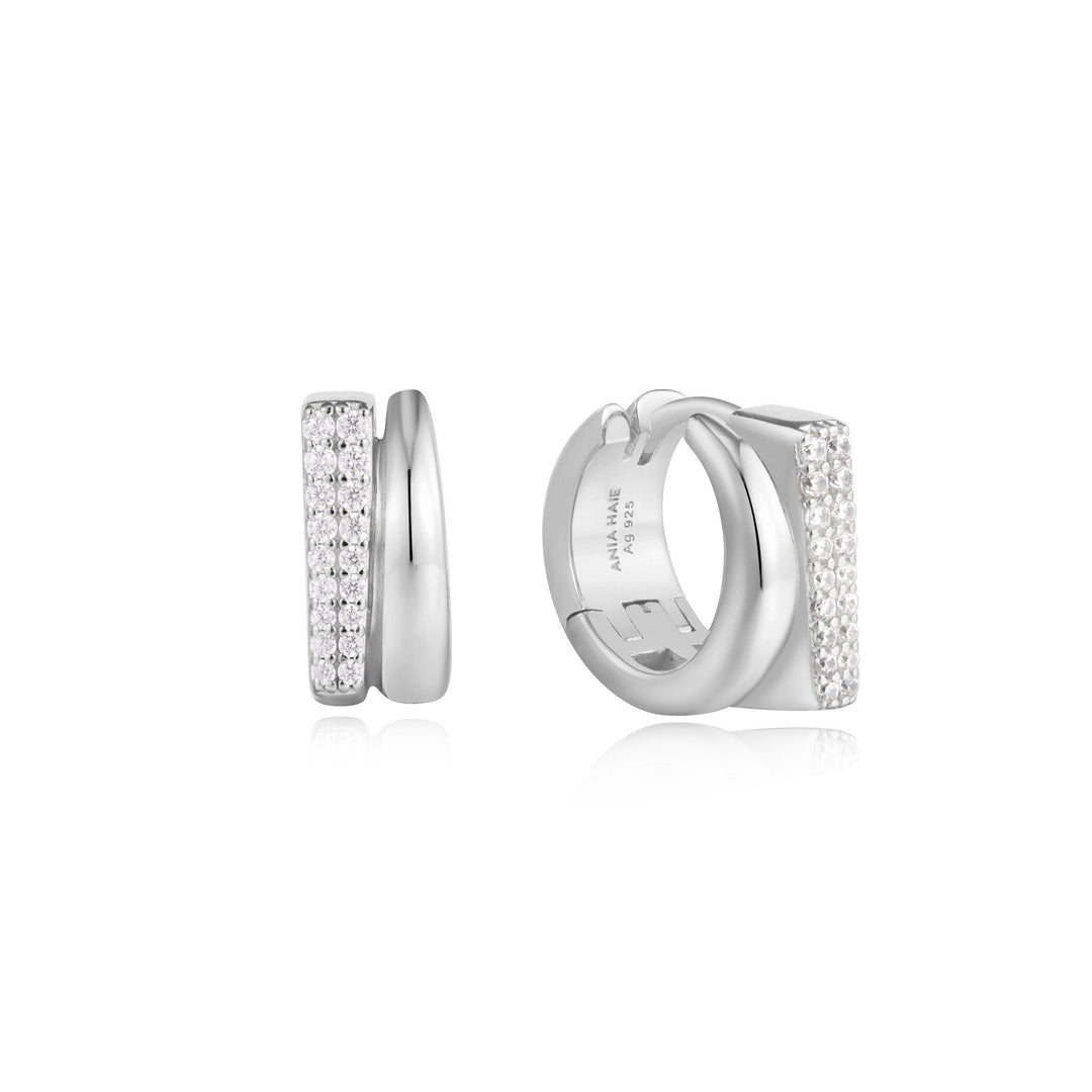 PAVE DOUBLE HUGGIE HOOP EARRINGS-SILVER - Kingfisher Road - Online Boutique