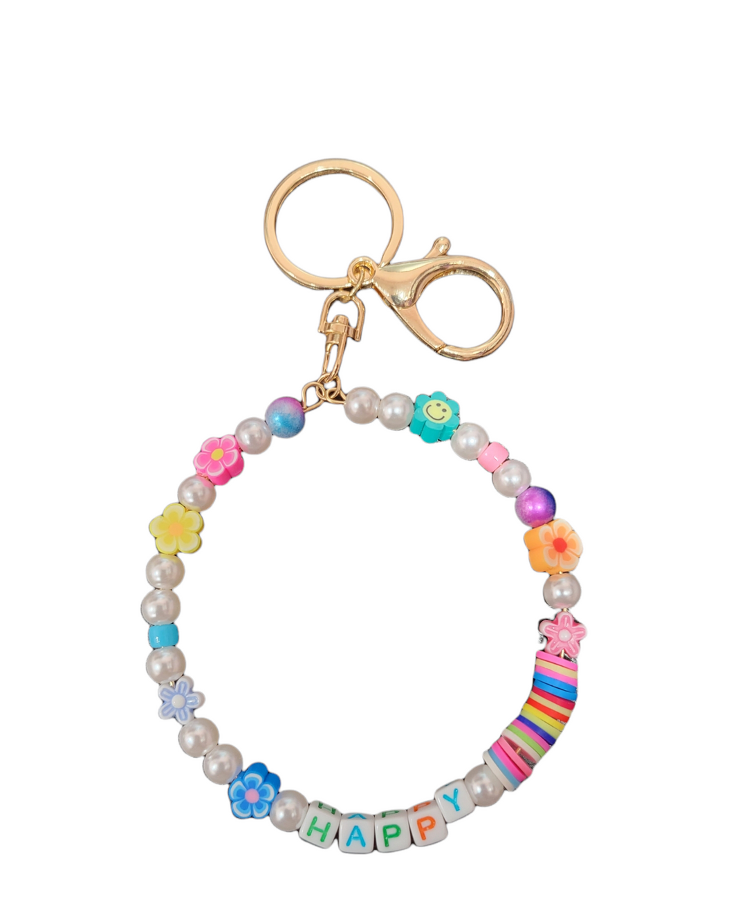 HAPPY FLOWER BEADED KEYCHAIN RING - Kingfisher Road - Online Boutique