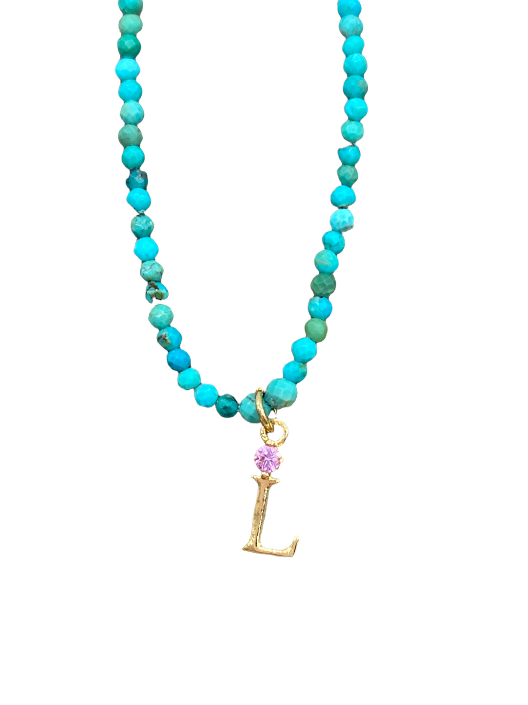 TURQUOISE BEAD INITIAL CHARM NECKLACE - Kingfisher Road - Online Boutique