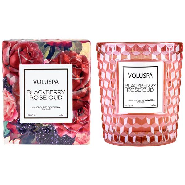 BLACKBERRY ROSE & OUD BOXED GLASS CANDLE - Kingfisher Road - Online Boutique