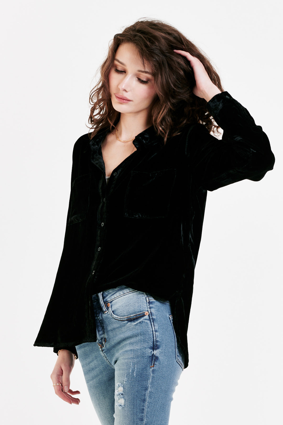 WRENLEY BUTTON DOWN TOP - BLACK - Kingfisher Road - Online Boutique