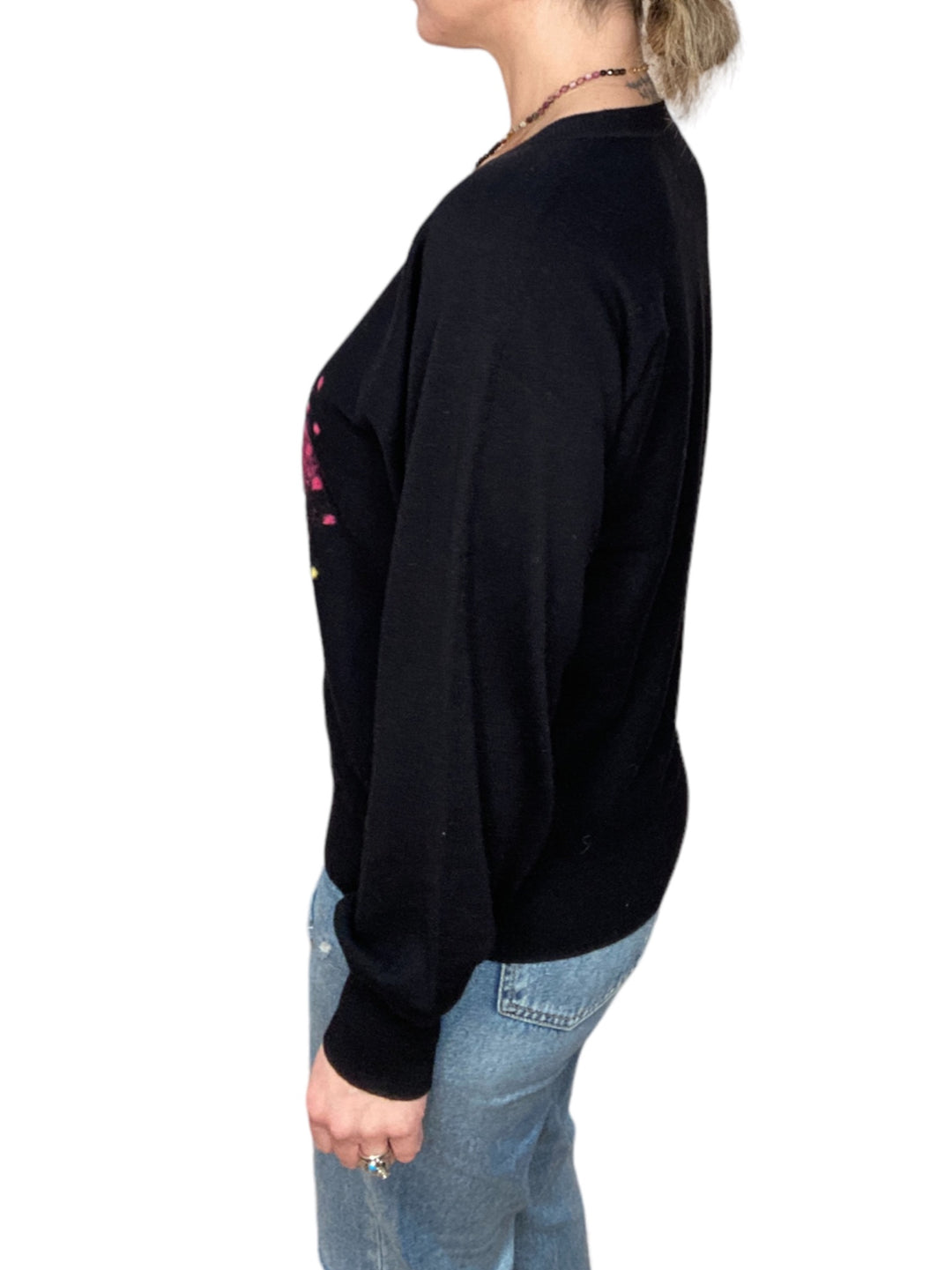 COTTON CASHMERE V-NECK UNITED HEART SWEATER-BLACKLEAD - Kingfisher Road - Online Boutique