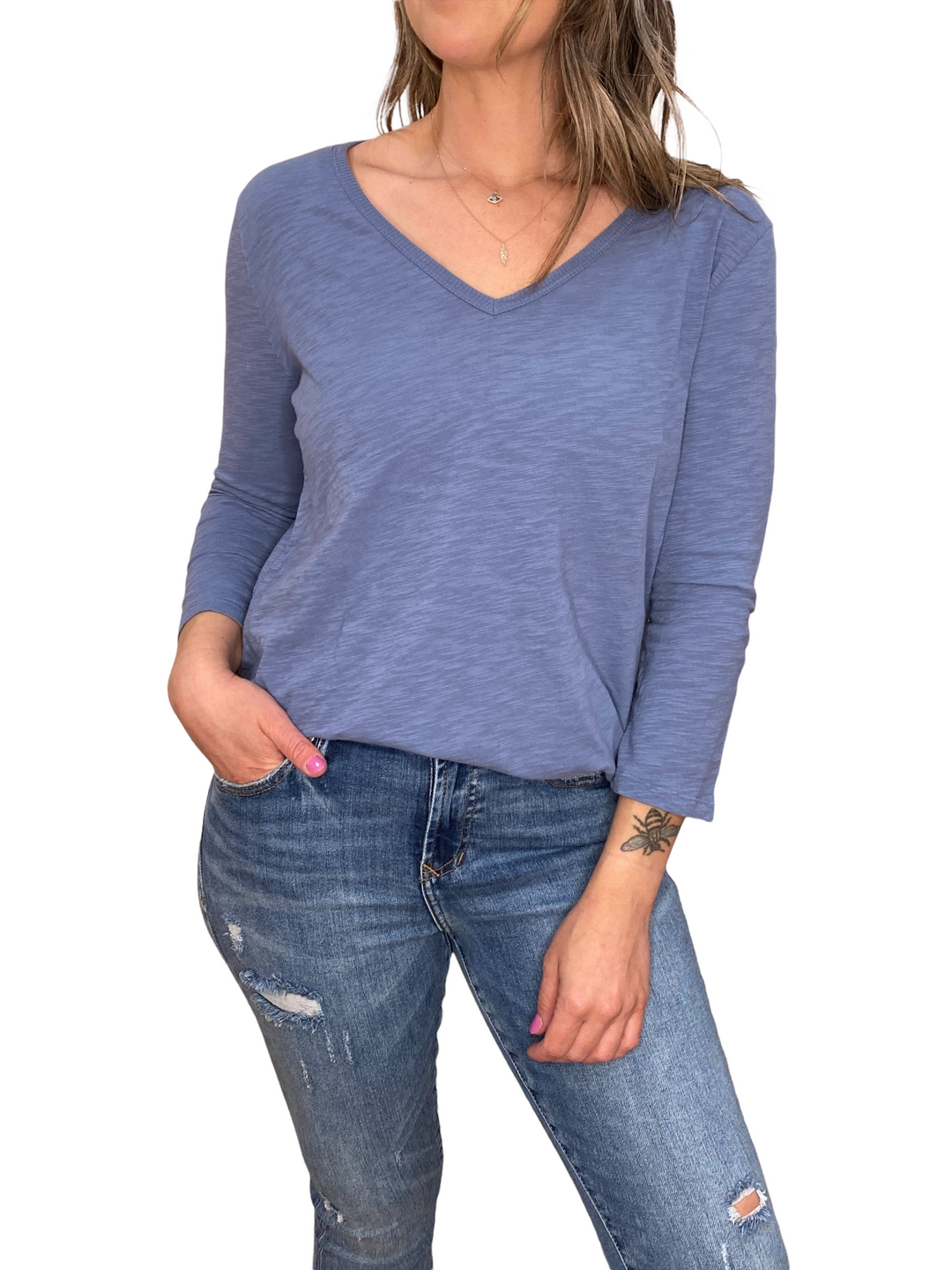 3/4 SLEEVE DEEP-V TOP - Kingfisher Road - Online Boutique