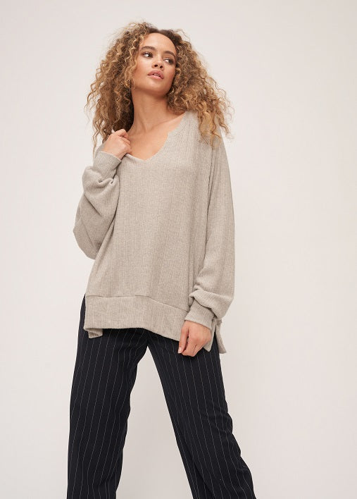 ISABEL COZY RIB NOTCH NECK TUNIC - MORNING MIST - Kingfisher Road - Online Boutique