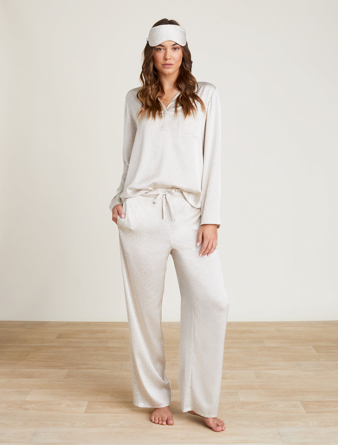 WASHED SATIN EYE MASK PJ SET-CREAM MULTI - Kingfisher Road - Online Boutique