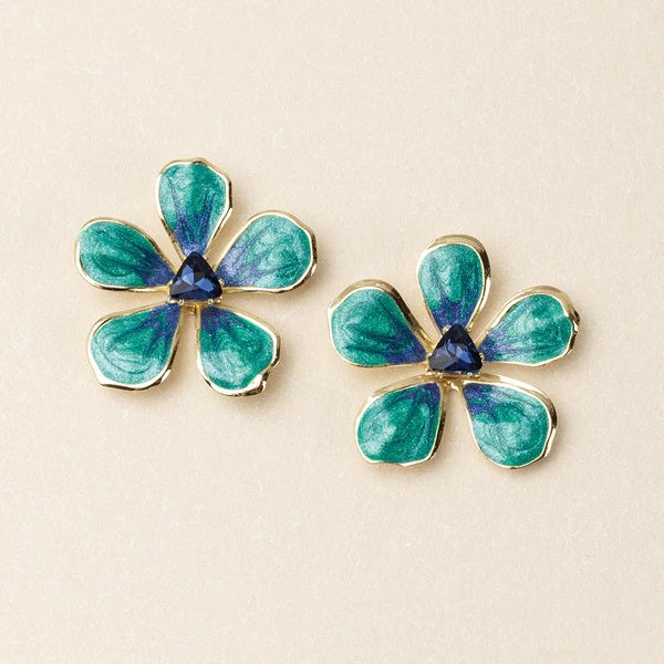 LARGE ENAMEL FLOWER EARRING - Kingfisher Road - Online Boutique