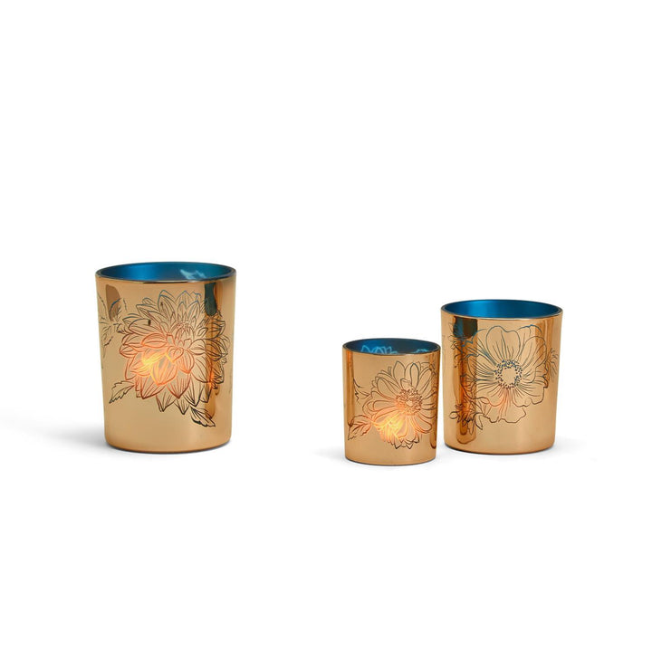 GOLD FLORAL CANDLE HOLDERS-MD - Kingfisher Road - Online Boutique