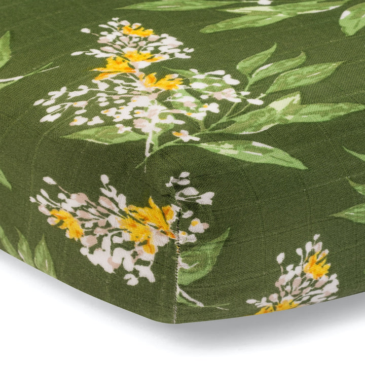 BAMBOO GREEN FLORAL CRIB SHEET - Kingfisher Road - Online Boutique