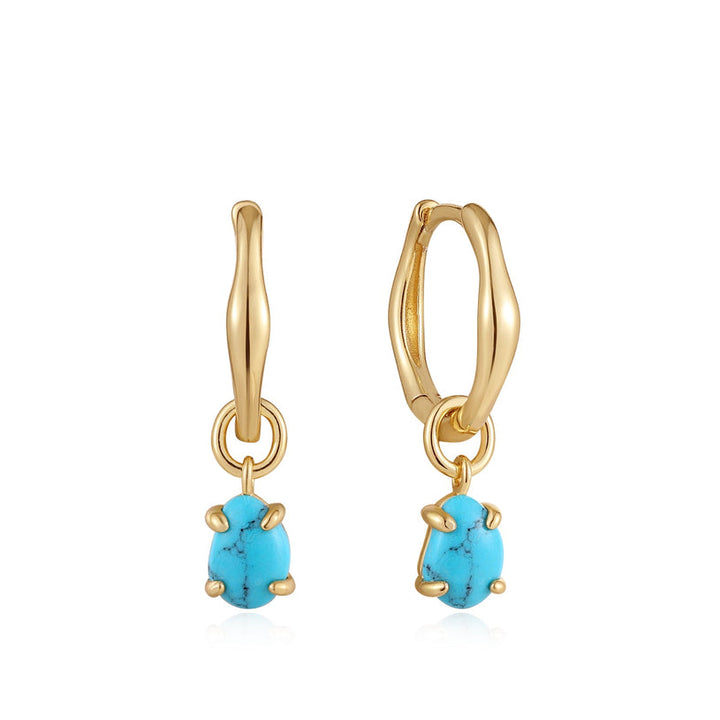 TURQUOISE DROP WAVE HUGGIE HOOP EARRINGS-GOLD - Kingfisher Road - Online Boutique