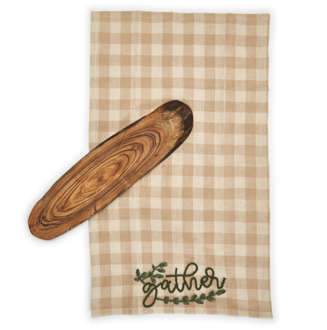 GATHER SERVING BOARD W/ EMBROIDERED DISH TOWEL - Kingfisher Road - Online Boutique