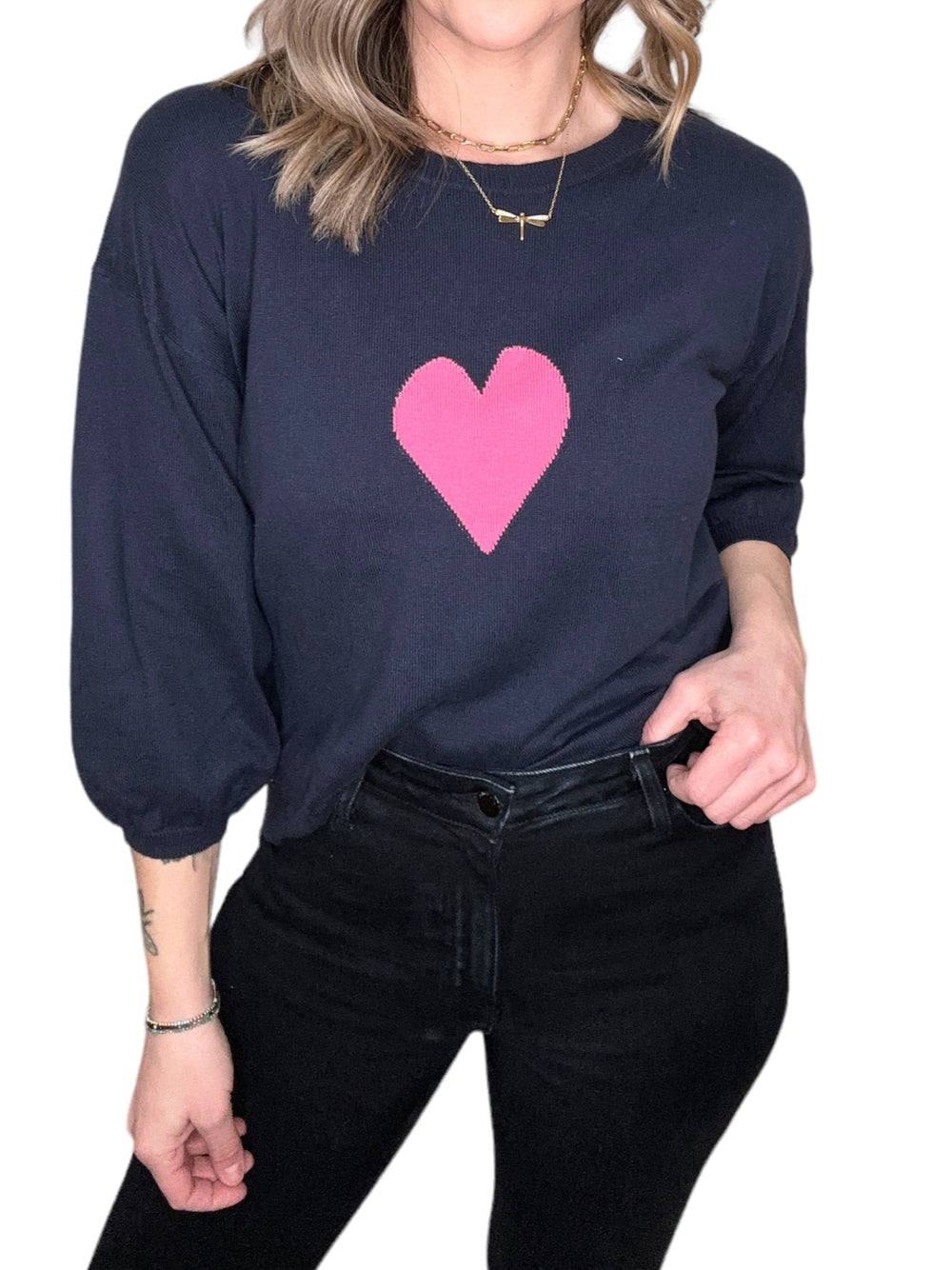 PINK HEART SWEATER - NAVY - Kingfisher Road - Online Boutique