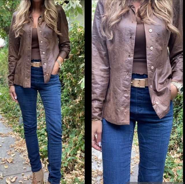 VEGAN LEATHER BUTTON DOWN - Kingfisher Road - Online Boutique