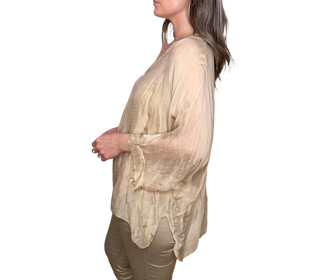 SILK 2-PC BUTTON DOWN TOP - CAMEL - Kingfisher Road - Online Boutique