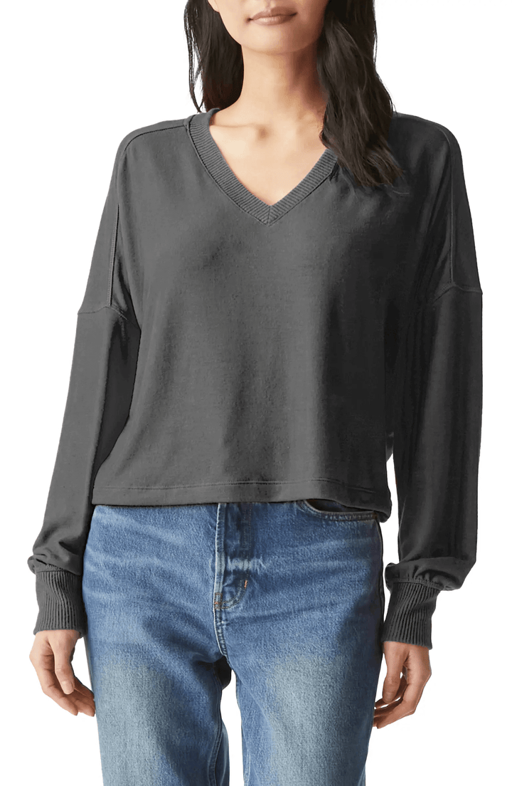 VIC RELAXED V-NECK PULLOVER-CHARCOAL - Kingfisher Road - Online Boutique