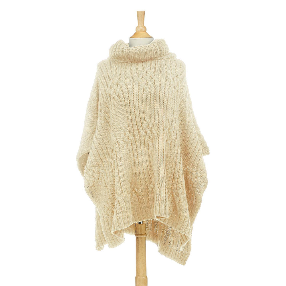 TURTLENECK CABLE KNIT SWEATER PONCHO - Kingfisher Road - Online Boutique
