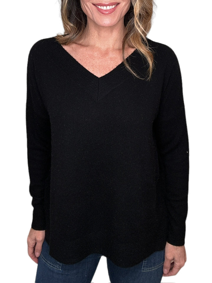 MARINA DOUBLE V SWEATER - BLACK - Kingfisher Road - Online Boutique