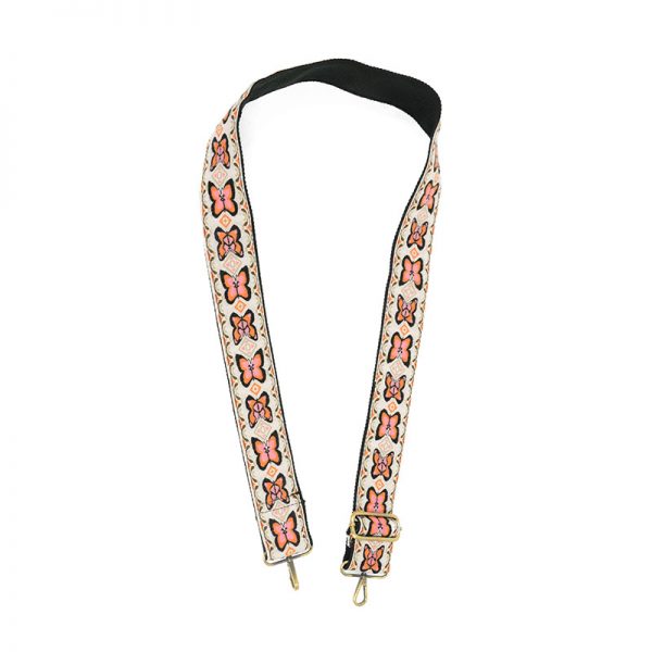 BUTTERFLY EMBROIDERED GUITAR STRAP-WHITE