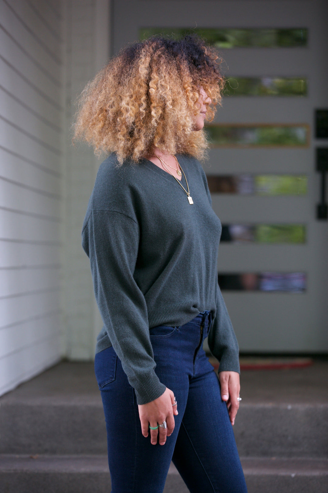 MALIBU V-NCK SWEATER 2.0 - KHAKI GREEN - Kingfisher Road - Online Boutique