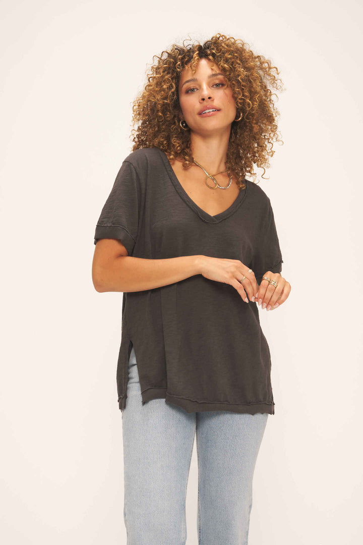KNOCK OUT V NECK TEE - VINTAGE BLACK - Kingfisher Road - Online Boutique