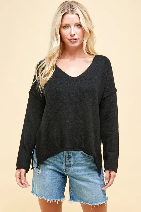 BLACK SOFT V-NECK SWEATER - Kingfisher Road - Online Boutique