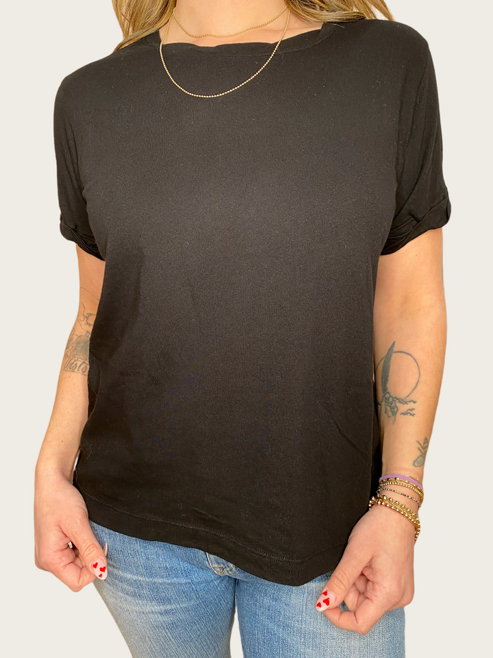 SLOAN ROLLED SLEEVE TEE - BLACK - Kingfisher Road - Online Boutique