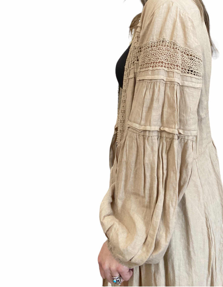 LONG LINEN WRAP DRESS-CAMEL - Kingfisher Road - Online Boutique