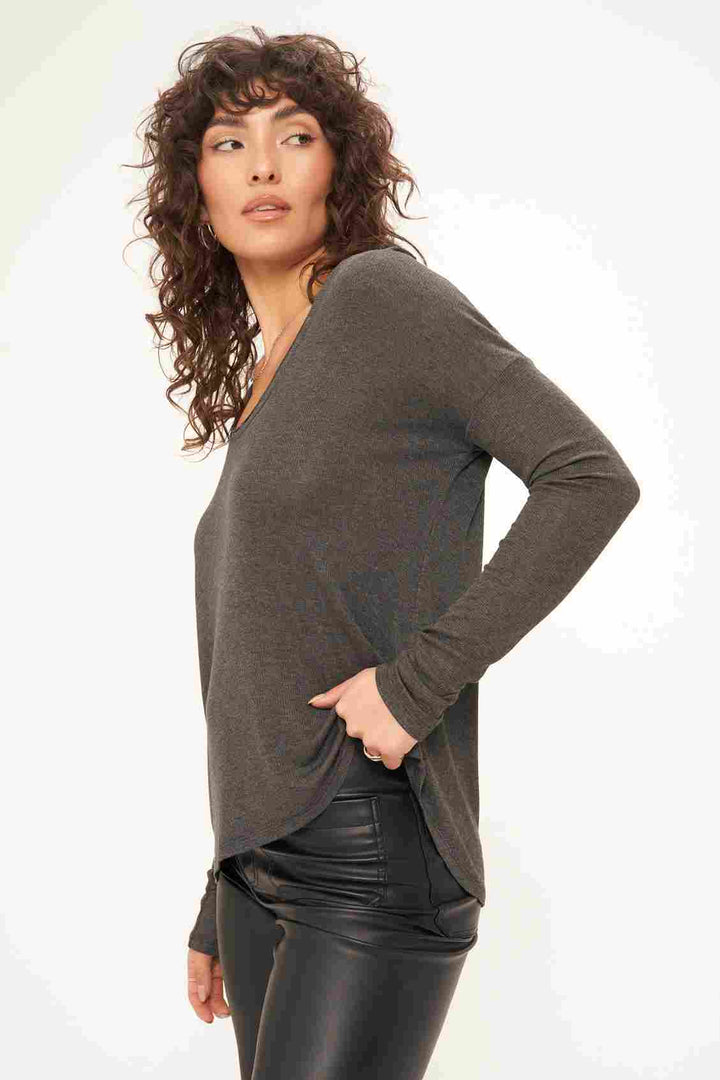 CHARLOTTE SCOOP NECK RIB LONGSLEEVE - CHARCOAL - Kingfisher Road - Online Boutique