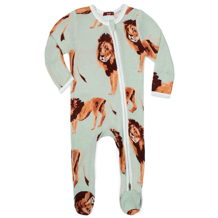 LION BAMBOO ZIPPER FOOTED ROMPER - Kingfisher Road - Online Boutique