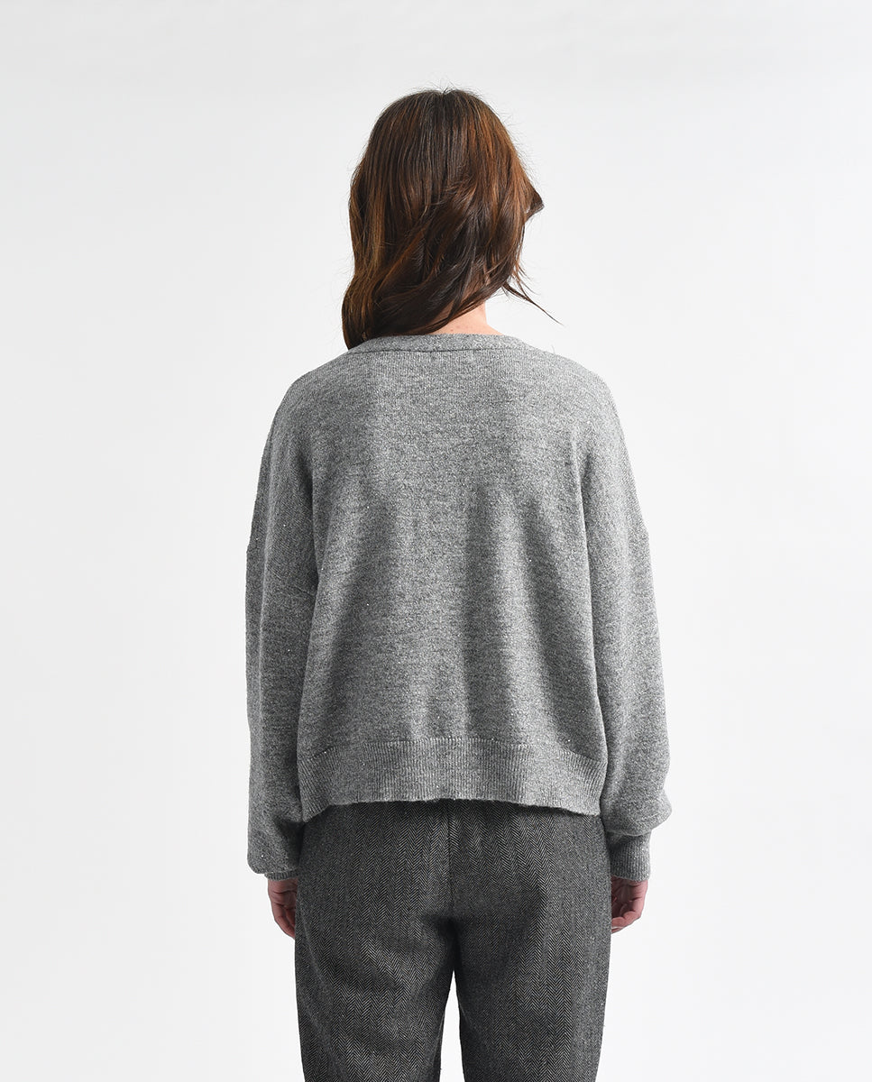 V-NECK KNIT CARDIGAN - GREY GRIS - Kingfisher Road - Online Boutique