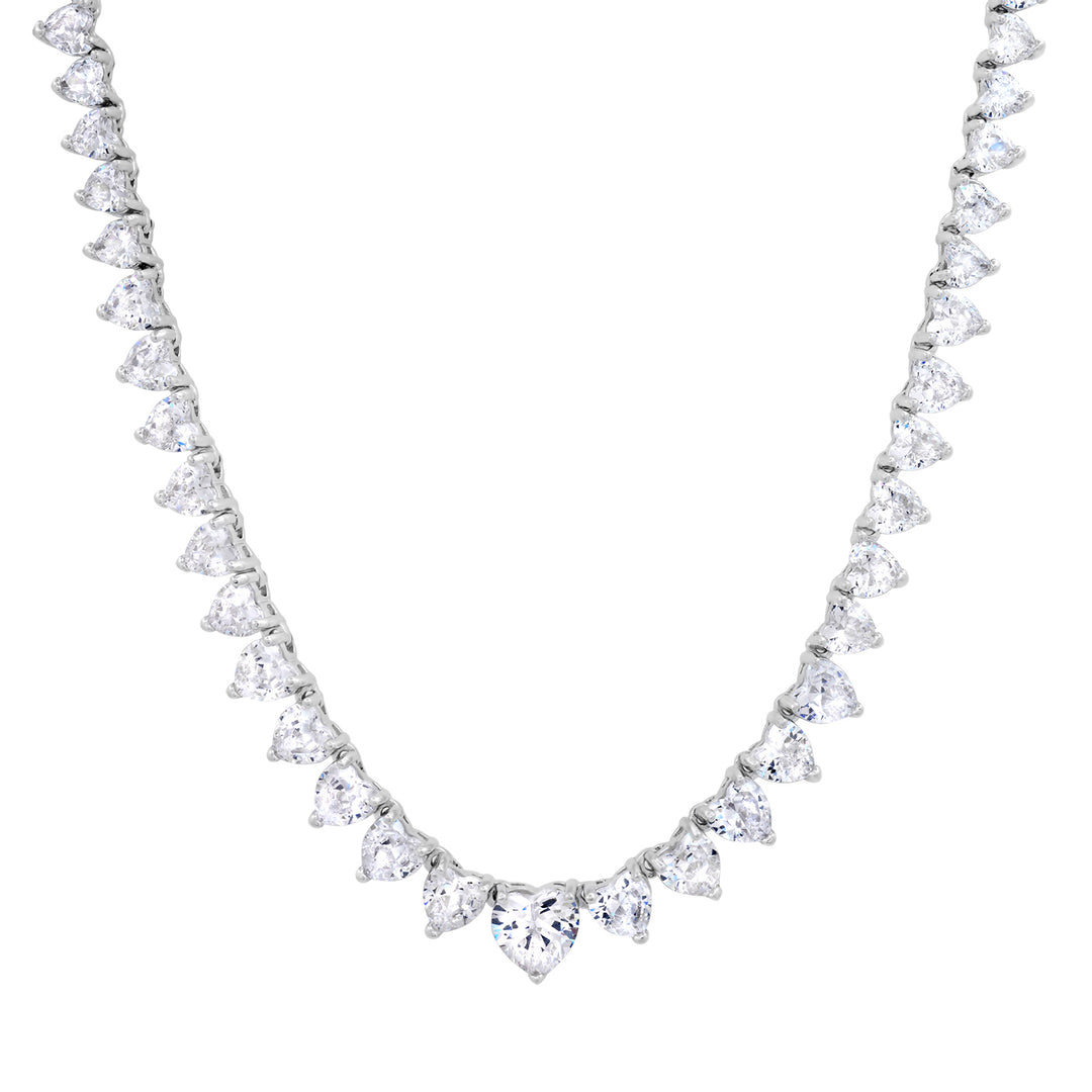 HEART SHAPED CZ TENNIS NECKLACE-SILVER - Kingfisher Road - Online Boutique