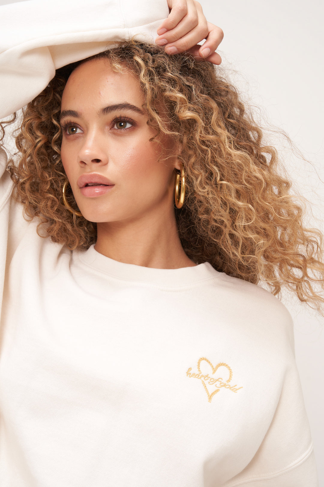 HEART OF GOLD EMBROIDERED SWEATSHIRT - COZY CREAM - Kingfisher Road - Online Boutique