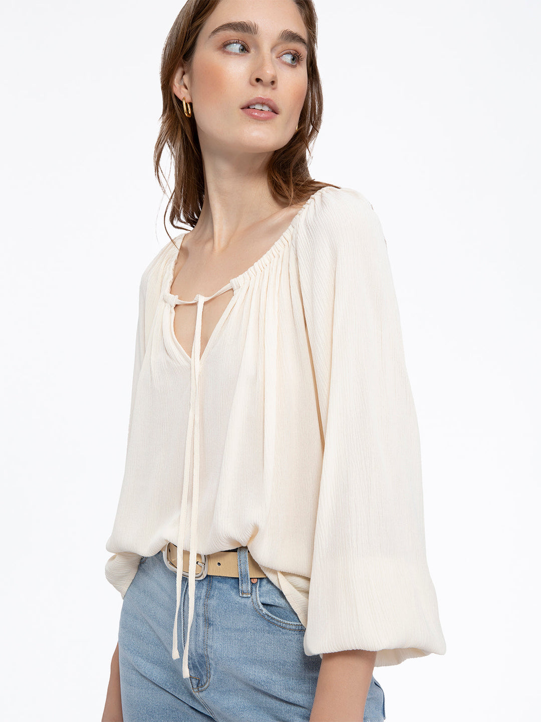 BUTTER CREAM TIE BALLET NECK BLOUSE - Kingfisher Road - Online Boutique