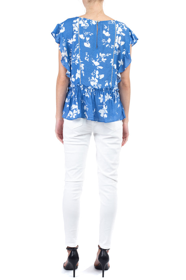 Cap Sleeve Ruffle Top - Blue - Kingfisher Road - Online Boutique