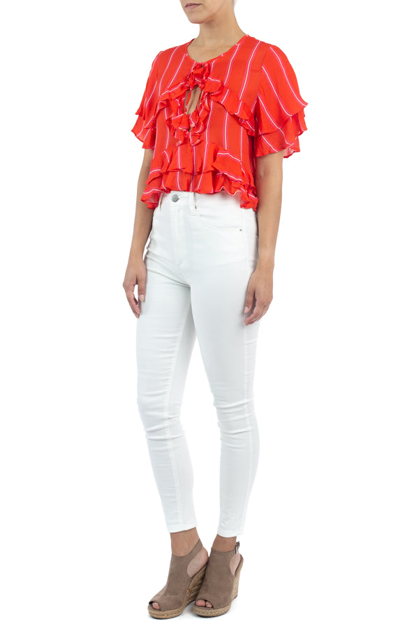 Ruffle Tie Front Crop Top - Red - Kingfisher Road - Online Boutique